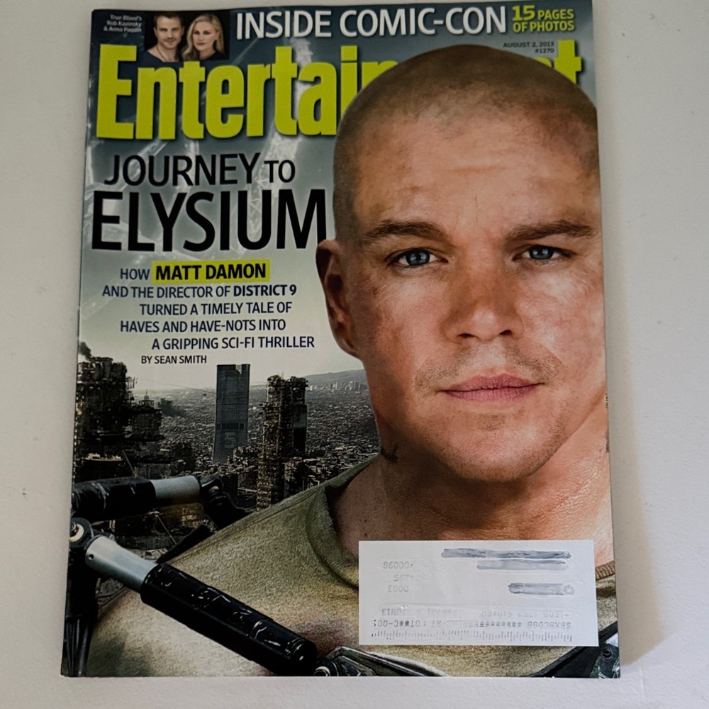 Entertainment Weekly Magazine Journey to Elysium Aug 2 2013 Matt Damon Comic Con